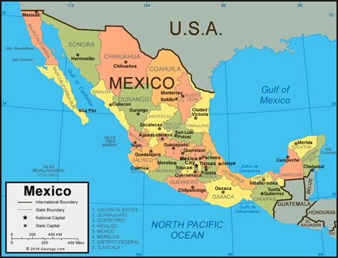 Map of United States and Mexico